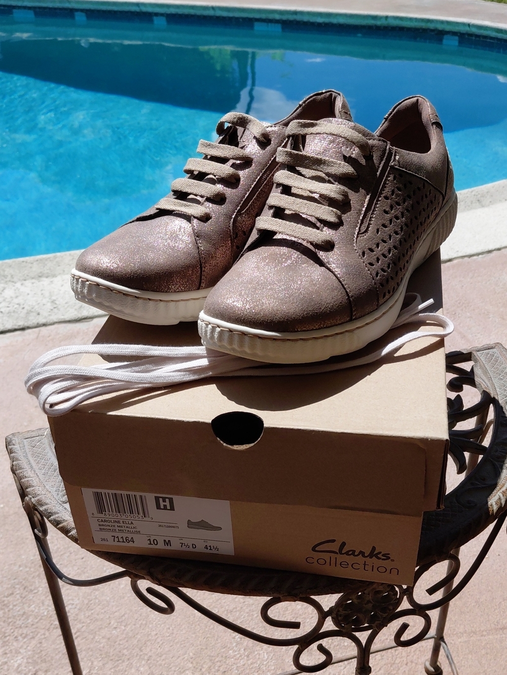 Clarks Women's Metallic Bronze Sneakers with Cream Sole
